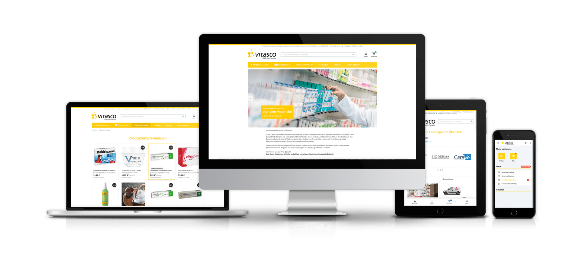 Apotheken Website & eShop - Digitale Leistungen der vitasco GmbH auf mehreren Geräten angezeigt