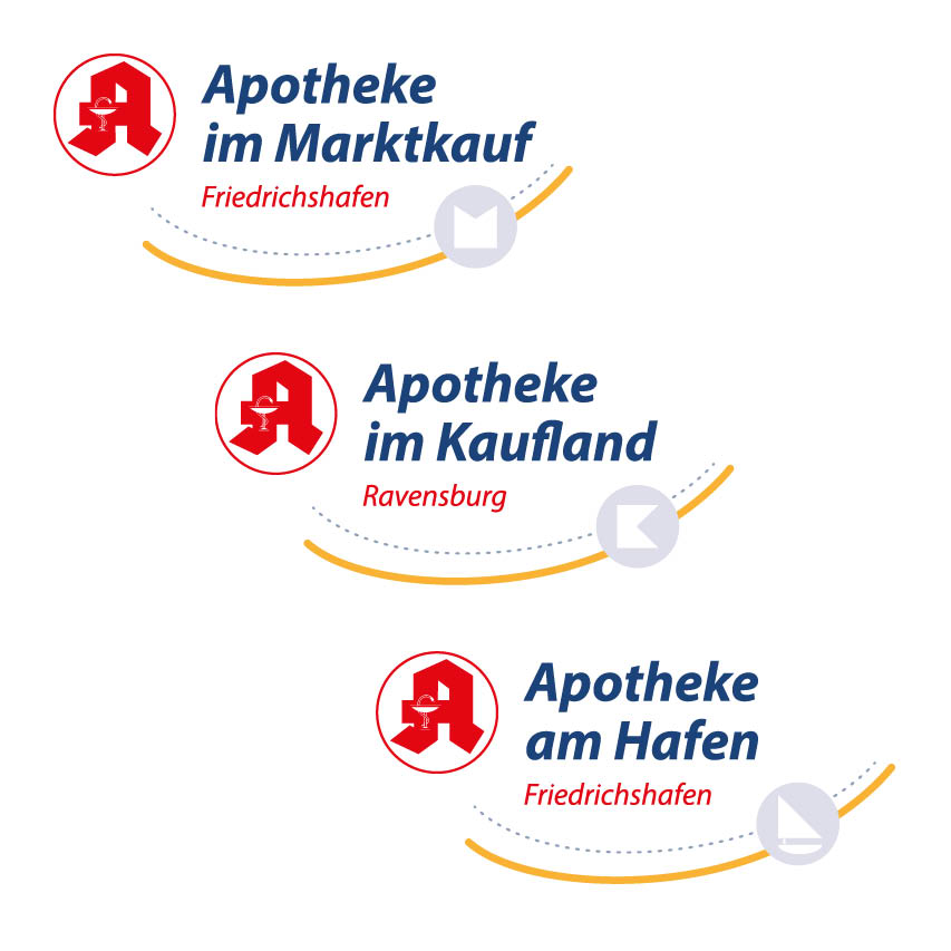Logo-Gestaltung für die Apotheke im Marktkauf Friedrichshafen - Apotheke im Kaufland Ravensburg und Apotheke am Hafen Friedrichshafen
